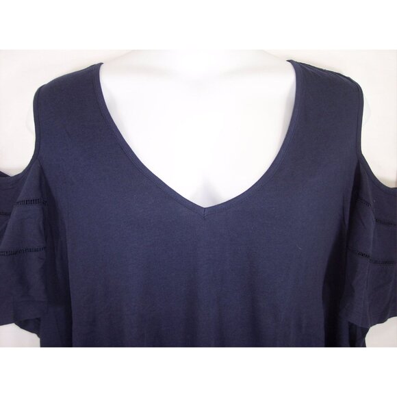 NEW Roaman's 4X 34/36 Ruffle Sleeve Top With Cold Shoulder Detail Hi Low Hem - Picture 4 of 14